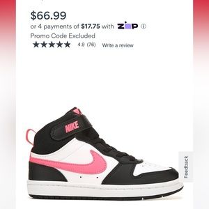 Youth size 5 Nike Court Borough 2 high top black white and neon pink